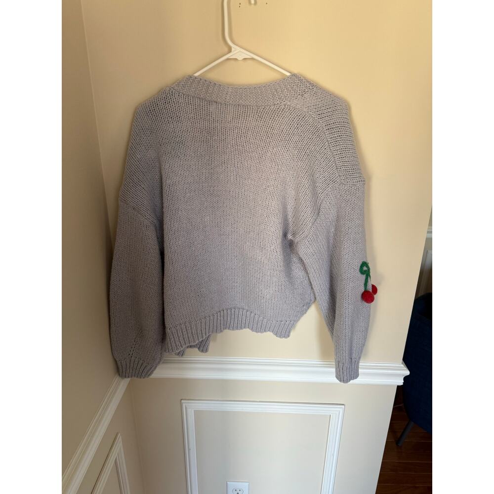 Luna and Ivy Purple Knit Crewneck Sweater Open Front Preppy Cherry Details - Picture 3 of 12